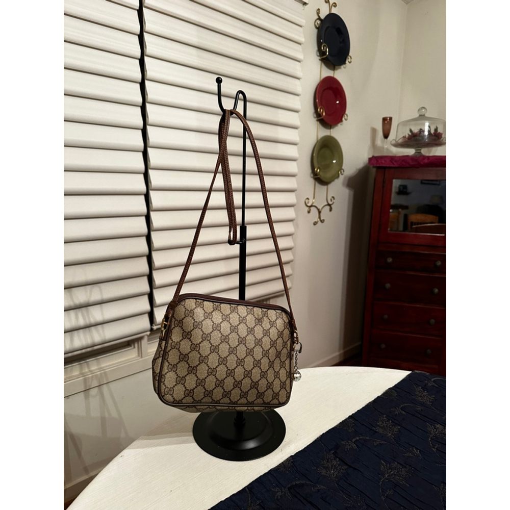 Gucci Brown & Beige Coated Canvas Crossbody Bag w/ Zip Top - Picture 5 of 14